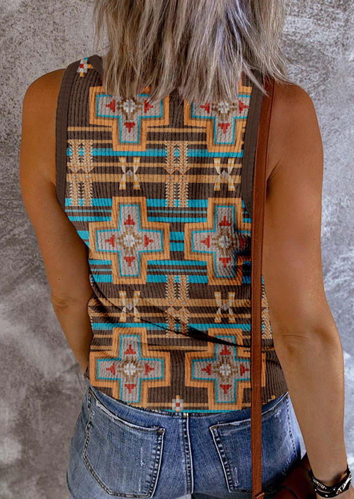 

Tank Tops Geometric Snap Button Casual Tank Top in Multicolor. Size: ,M,L,XL