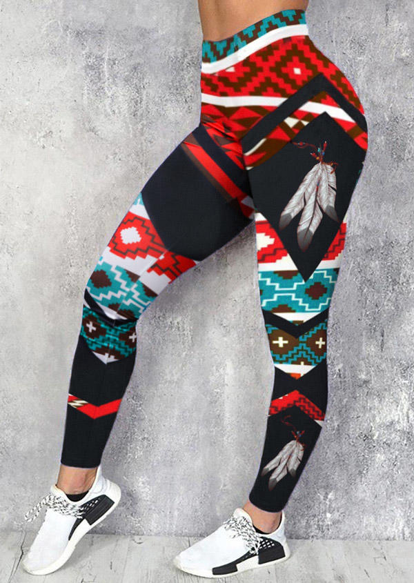 Activewear Aztec Geometric High Waist Activewear Leggings in Multicolor. Size: L,M,S
