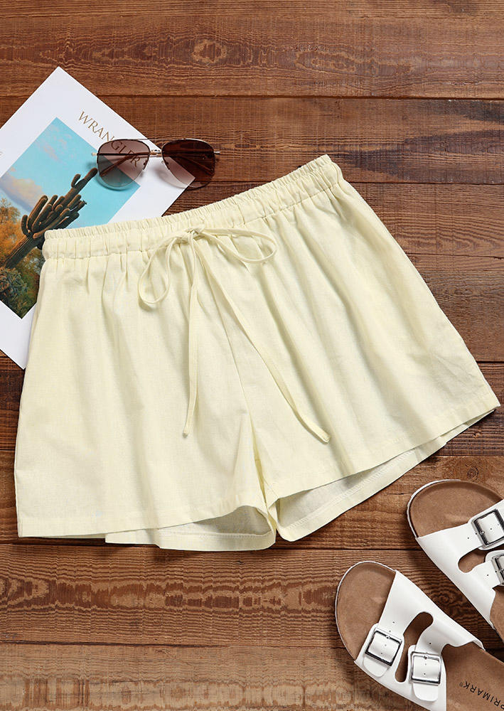 

Shorts Pocket Drawstring Elastic Waist Shorts in Beige. Size: ,M,L,XL
