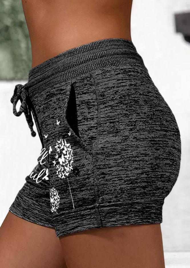 

Shorts It' Well With My Soul Dandelion Butterfly Drawstring Shorts in Black. Size