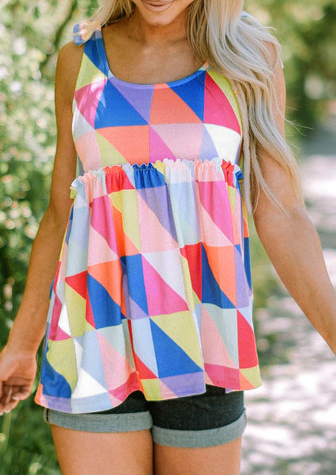 

Tank Tops Color Block Ruffled Tie Tank Top in Multicolor. Size