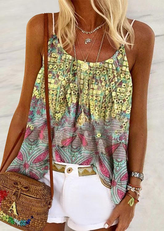 

Tank Tops Floral O-Neck Casual Camisole in Multicolor. Size