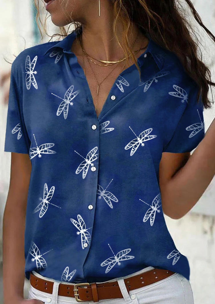 

Shirts Dragonfly Button Turn-Down Collar Shirt in Blue. Size