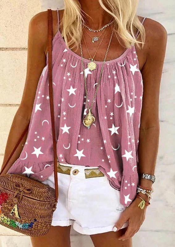 

Tank Tops Star Moon Ruffled Camisole in Pink. Size