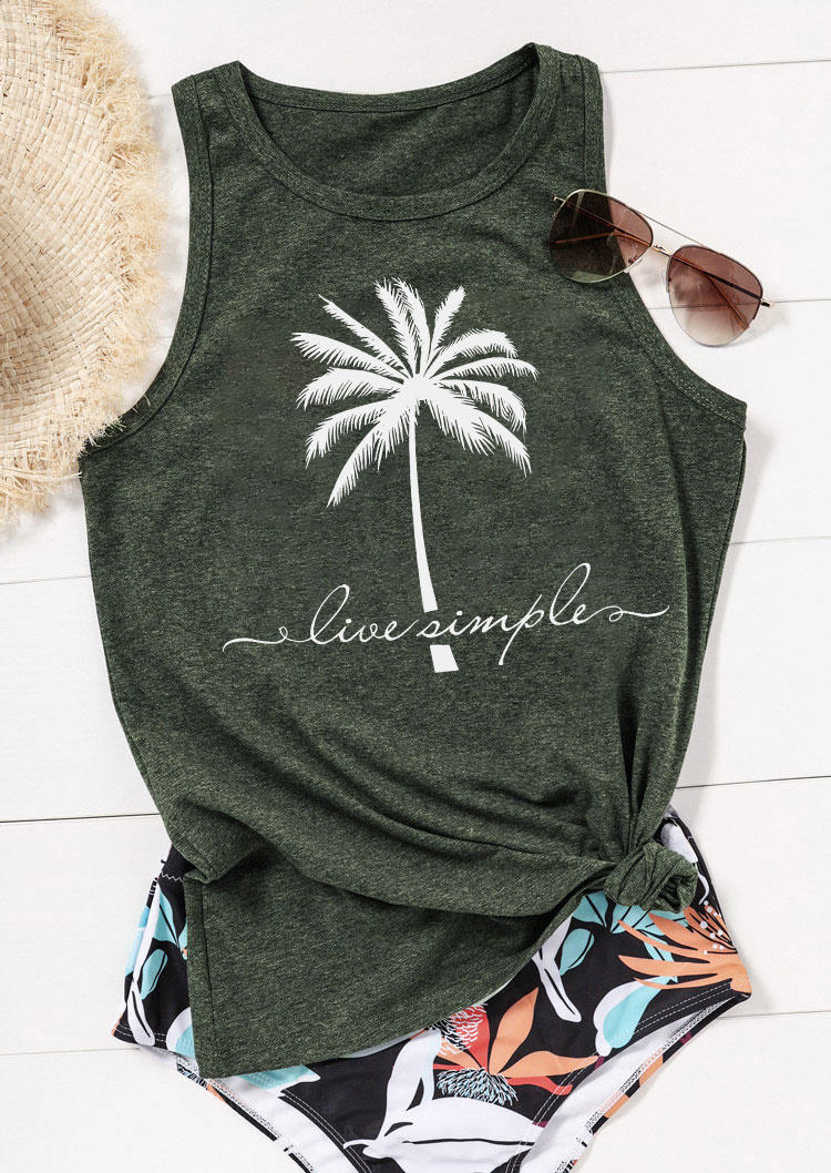 Tank Tops Live Simple Coconut Tree Tank Top - Army Green in Green. Size: XL