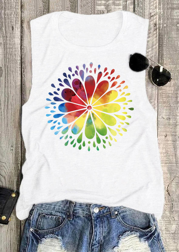 

Tank Tops Abstract Colorful Floral Casual Tank Top in White. Size