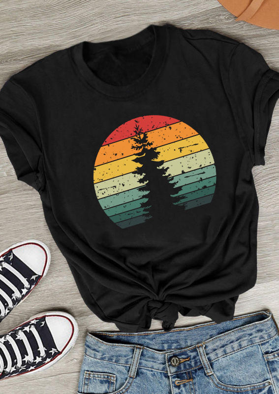 

T-shirts Tees Tree Sunset Short Sleeve T-Shirt Tee in Black. Size: ,XL