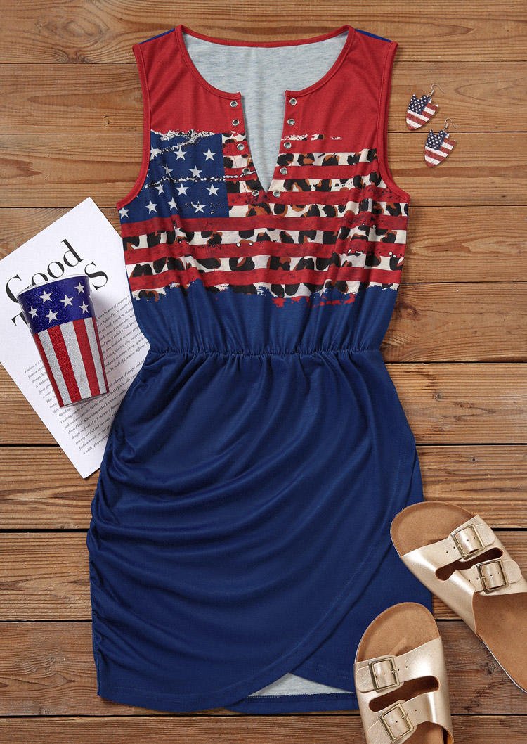 

Mini Dresses American Flag Ruched Sleeveless Mini Dress in Multicolor. Size