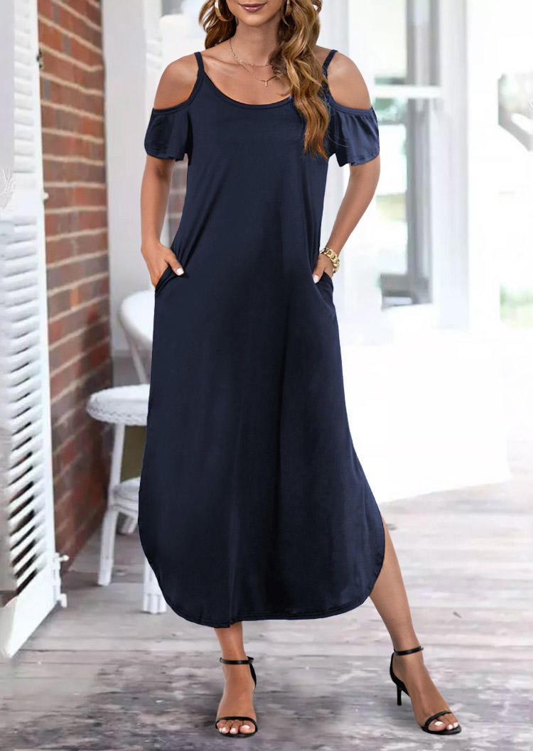 

Maxi Dresses Pocket Split Cold Shoulder Maxi Dresses - Navy Blue in Blue. Size