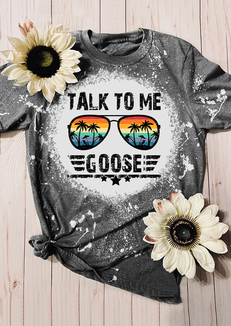 T-shirts Tees Talk To Me Goose Glasses Coconut Tree T-Shirt Tee in Gray. Size: M,S