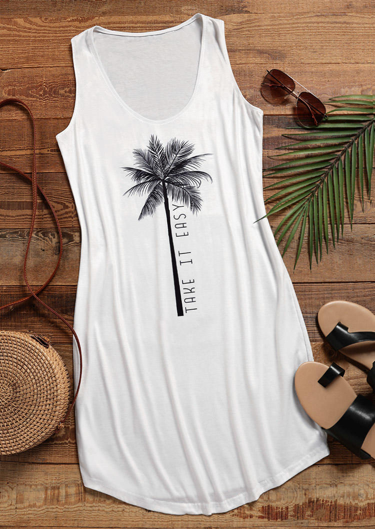 

Mini Dresses Take It Easy Coconut Tree Sleeveless Mini Dress in White. Size