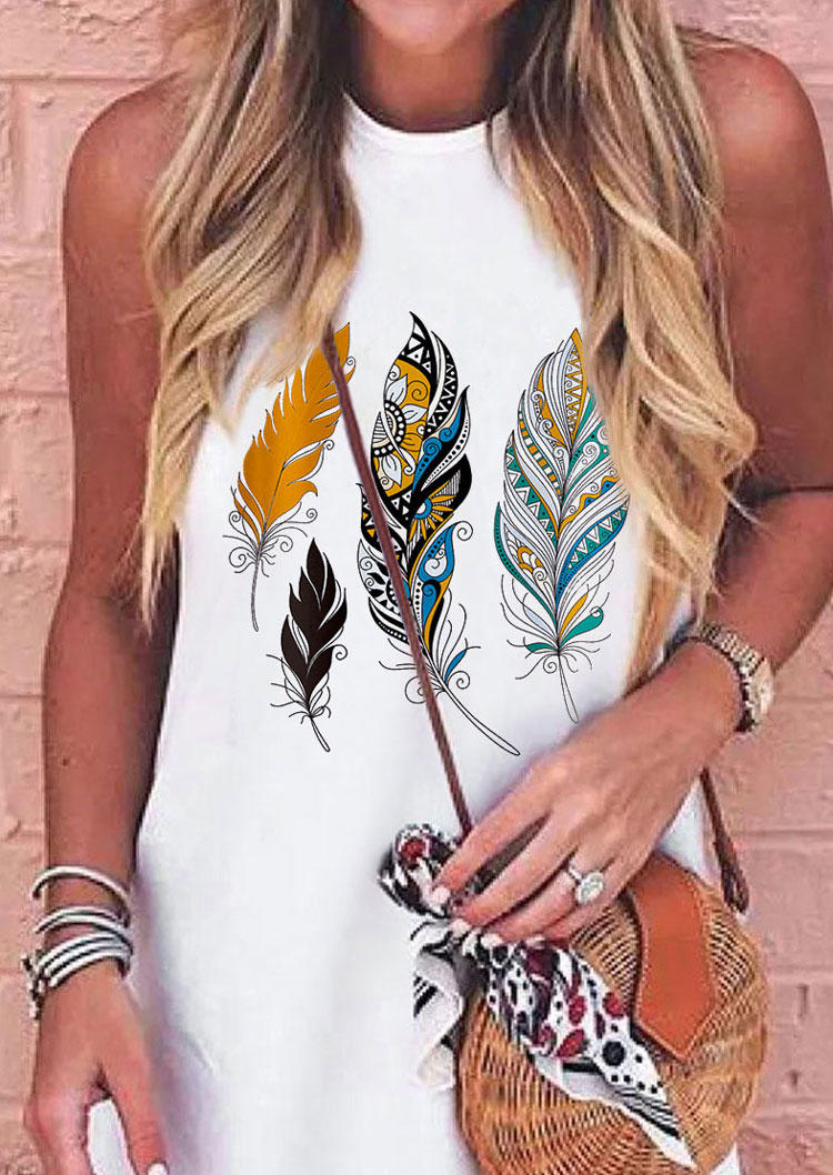 

Mini Dresses Western Feather O-Neck Mini Dress in White. Size