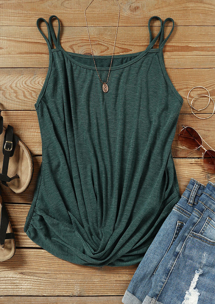 Tank Tops Hollow Out Ruched Twist Casual Tank Top - Army Green in Green. Size: M