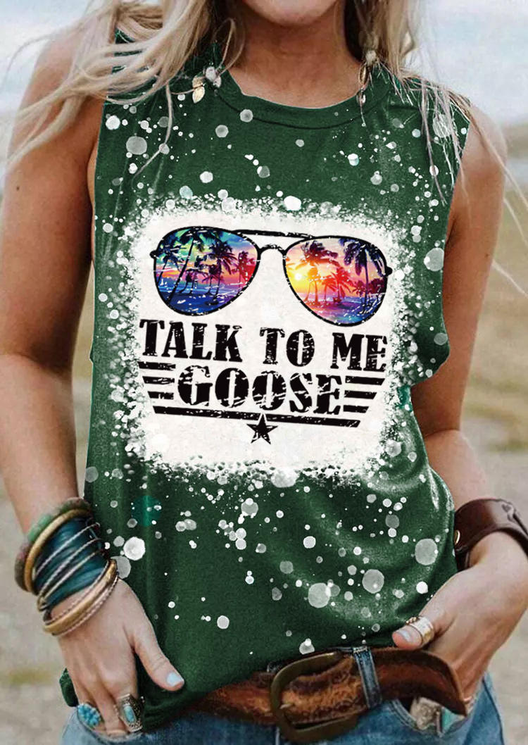 Talk To Me Goose Bleached Glasses Star O-Neck Tank - Army Green SCM003244