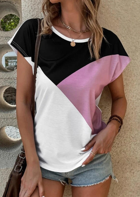 

Blouses Color Block O-Neck Casual Blouse in Multicolor. Size