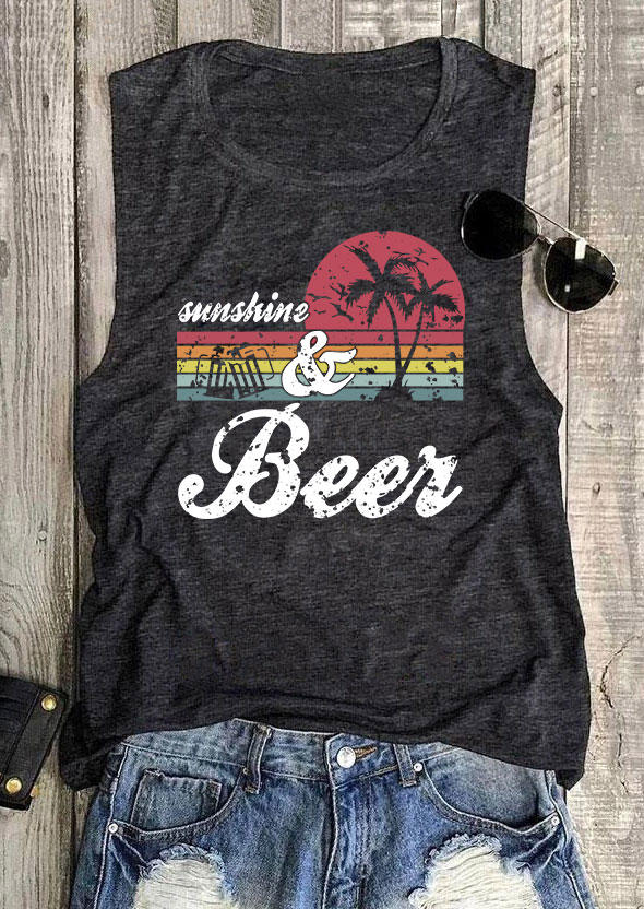 

Tank Tops Sunshine & Beer Coconut Tree Tank Top - Dark Grey in Gray. Size