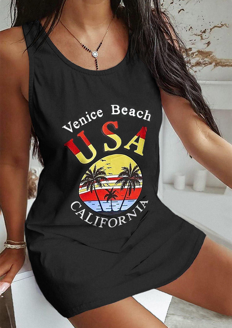 Mini Dresses Venice Beach USA California Coconut Tree Mini Dress in Black. Size: L,M,XL