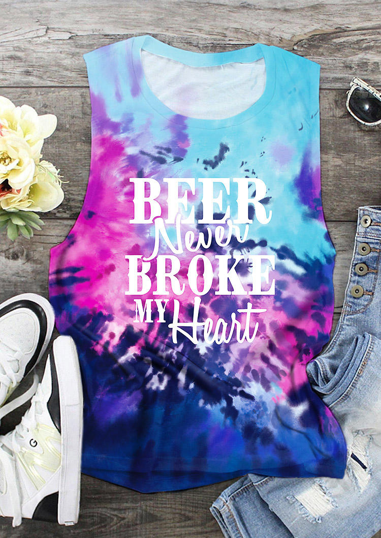 

Tank Tops Beer Never Broke My Heart Tie Dye O-Neck Tank Top in Multicolor. Size