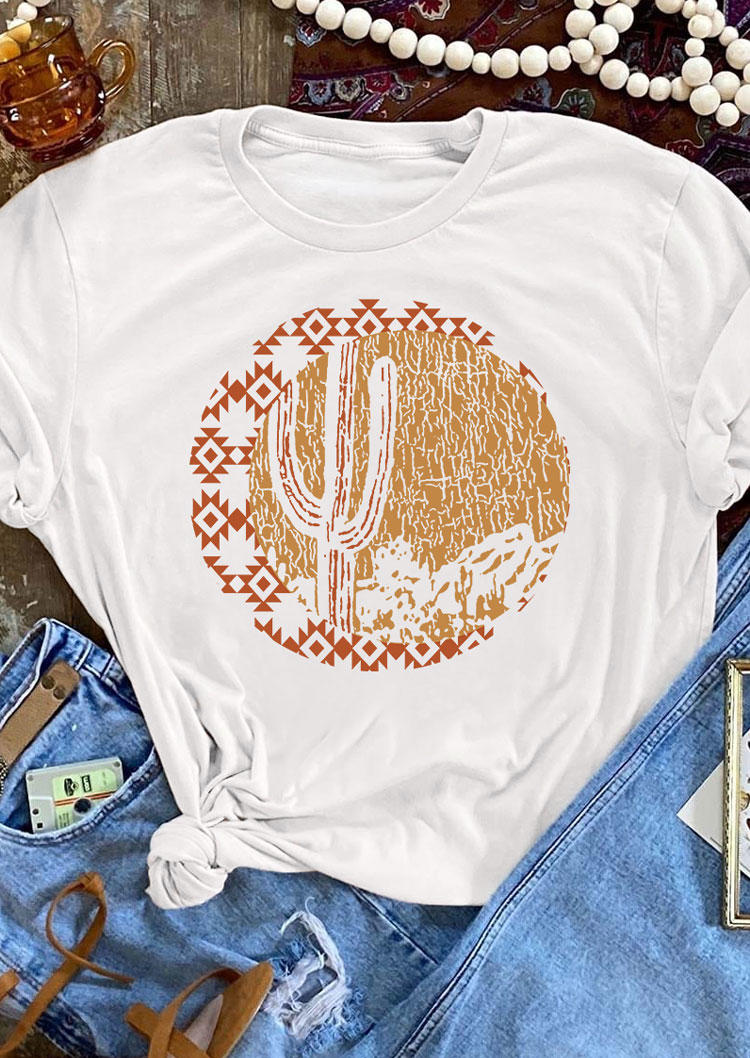 T-shirts Tees Aztec Geometric Cactus T-Shirt Tee in White. Size: L,M,S,XL