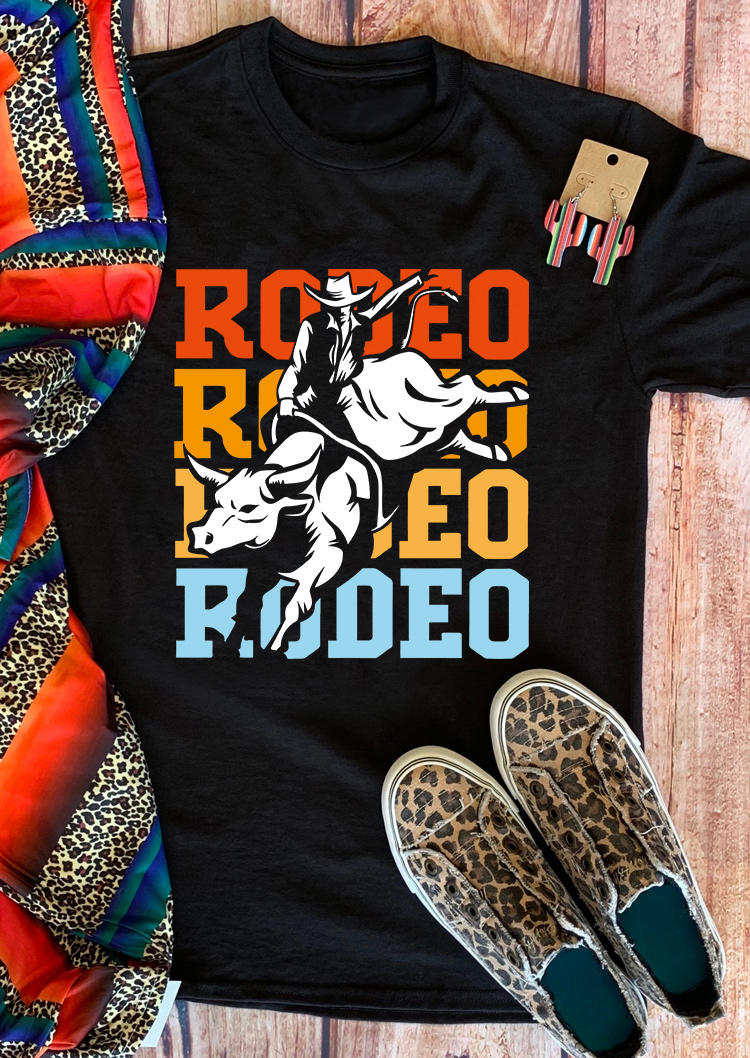 

T-shirts Tees Rodeo Cowboy Short Sleeve O-Neck T-Shirt Tee in Black. Size