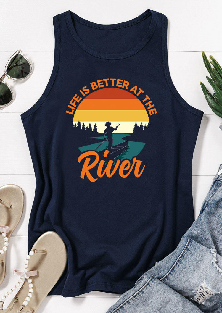 Tank Tops Life Is Better At The River Tank Top - Navy Blue in Blue. Size: M