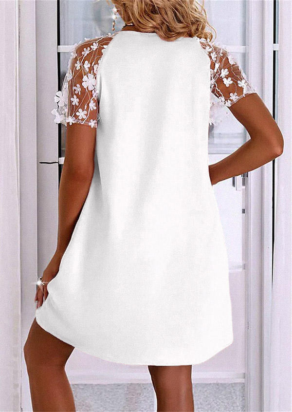 Mini Dresses Faith Lace Splicing Glitter Raglan Sleeve Mini Dress in White. Size: L