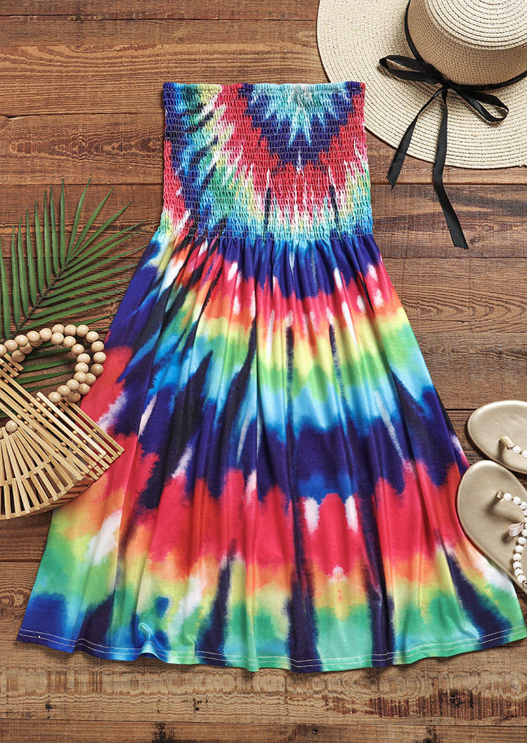 

Mini Dresses Tie Dye Smocked Strapless Bandeau Mini Dress in Multicolor. Size