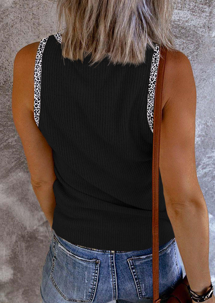 

Tank Tops Leopard Snap Button Casual Tank Top in Black. Size