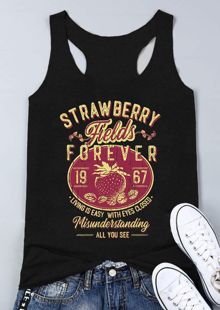 

Tank Tops Strawberry Fields Forever 1967 Racerback Tank Top in Black. Size