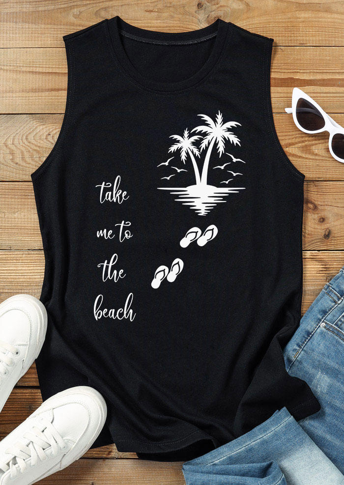 

Tank Tops Take Me To The Beach Coconut Tree Tank Top in Black. Size