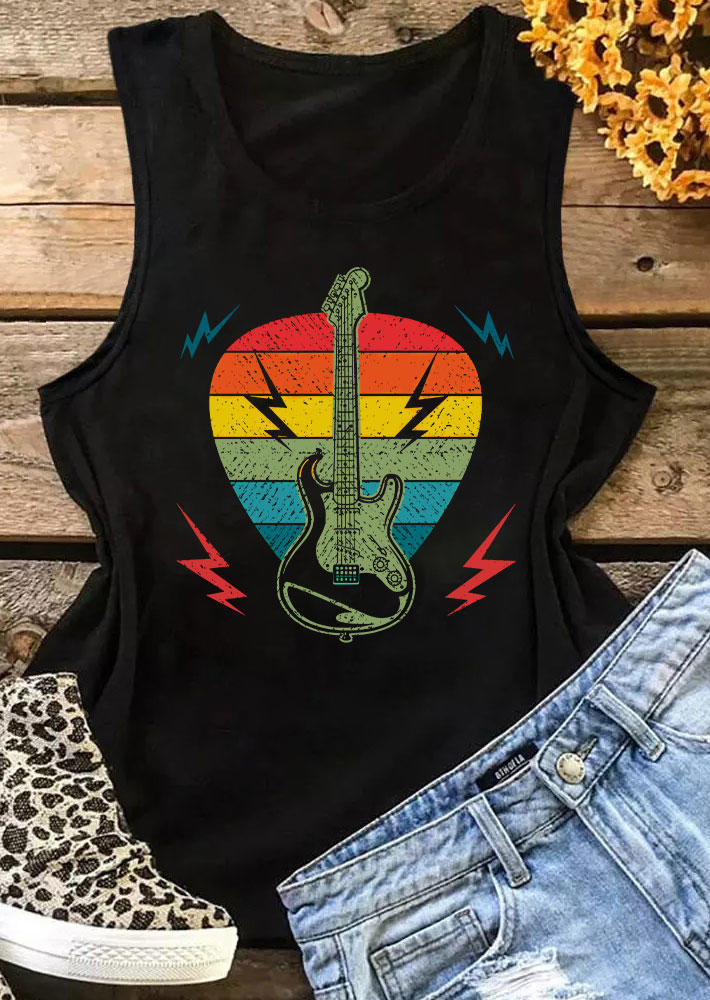 

Tank Tops Guitar O-Neck Tank Top in Black. Size