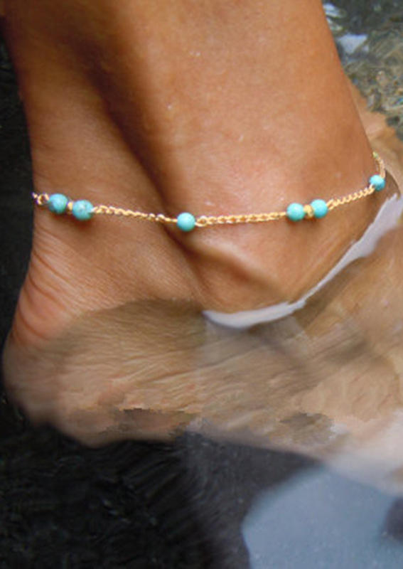 

Body Jewelry Turquoise Beading Alloy Anklet in Gold. Size