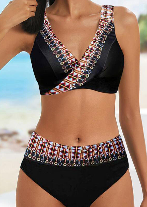 

Bikini Sets Ethnic Geometric High Waist Bikini Set in Black. Size: ,M,L,XL