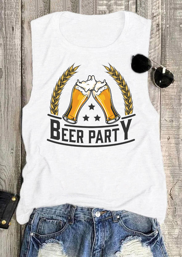 Tank Tops Beer  Star O-Neck Tank Top in White. Size: S,XL