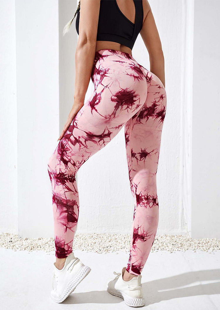 

Activewear Tie Dye High Waist Activewear Leggings - Plum in Red. Size
