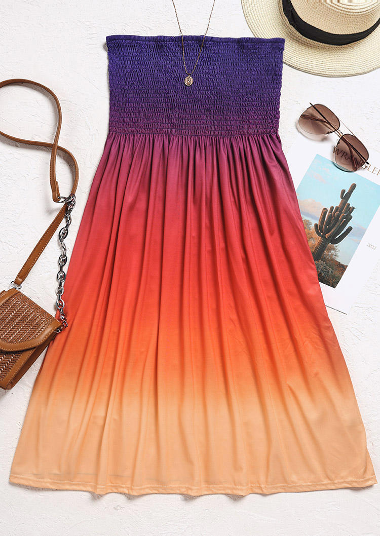 

Mini Dresses Gradient Smocked Strapless Bandeau Mini Dress in Multicolor. Size