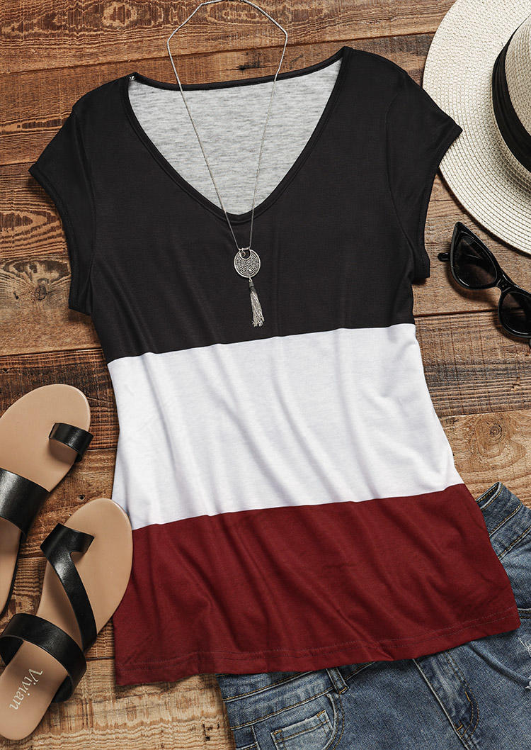 

Tank Tops Color Block V-Neck Casual Tank Top - Burgundy in Red. Size