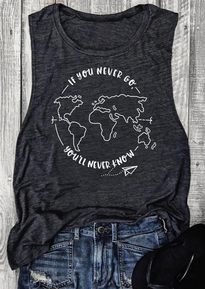 

Tank Tops If You Never Go You'll Never Know Tank Top in Dark Grey. Size
