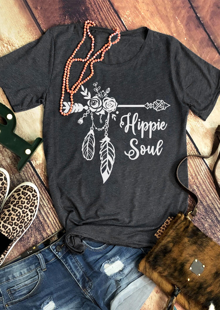 T-shirts Tees Hippie Soul Arrow Floral T-Shirt Tee - Dark Grey in Gray. Size: S