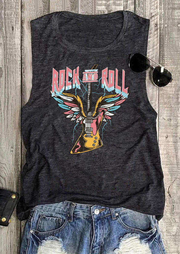 Tank Tops Rock And Roll O-Neck Casual Tank Top - Dark Grey in Gray. Size: M