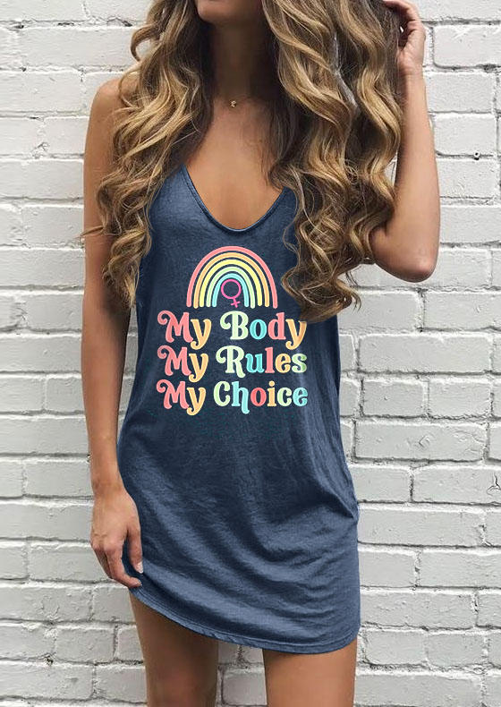 My Body My Rules My Choice Rainbow Mini Dress - Deep Blue