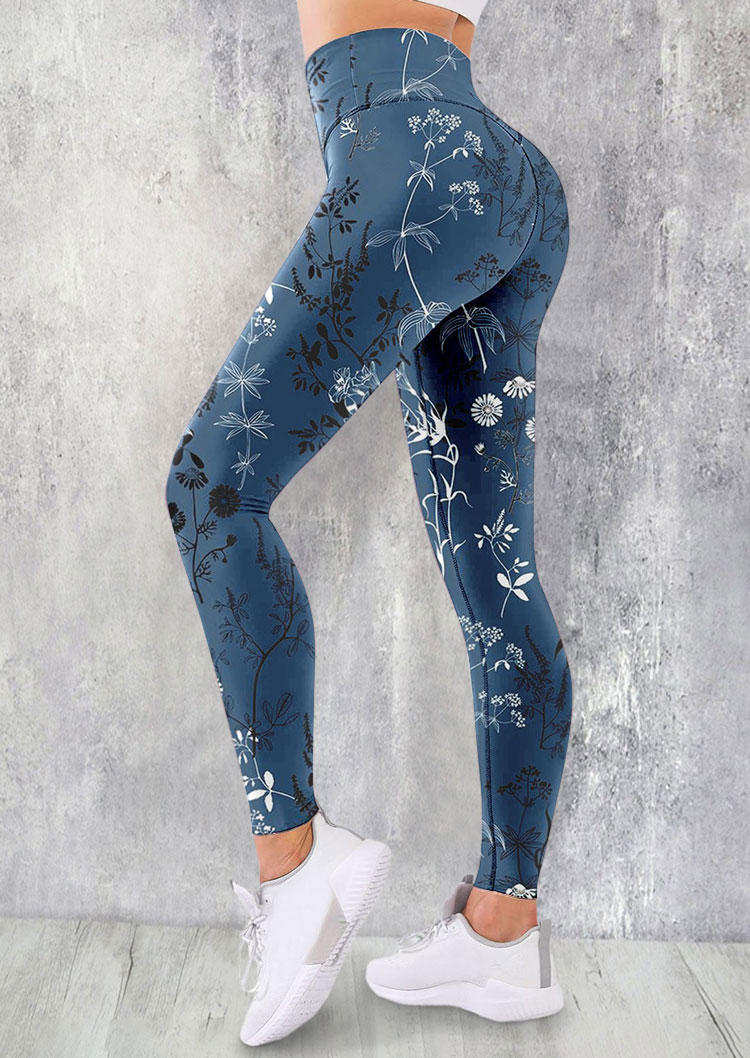 Activewear Floral High Waist Activewear Leggings in Multicolor. Size: L,M,S,XL