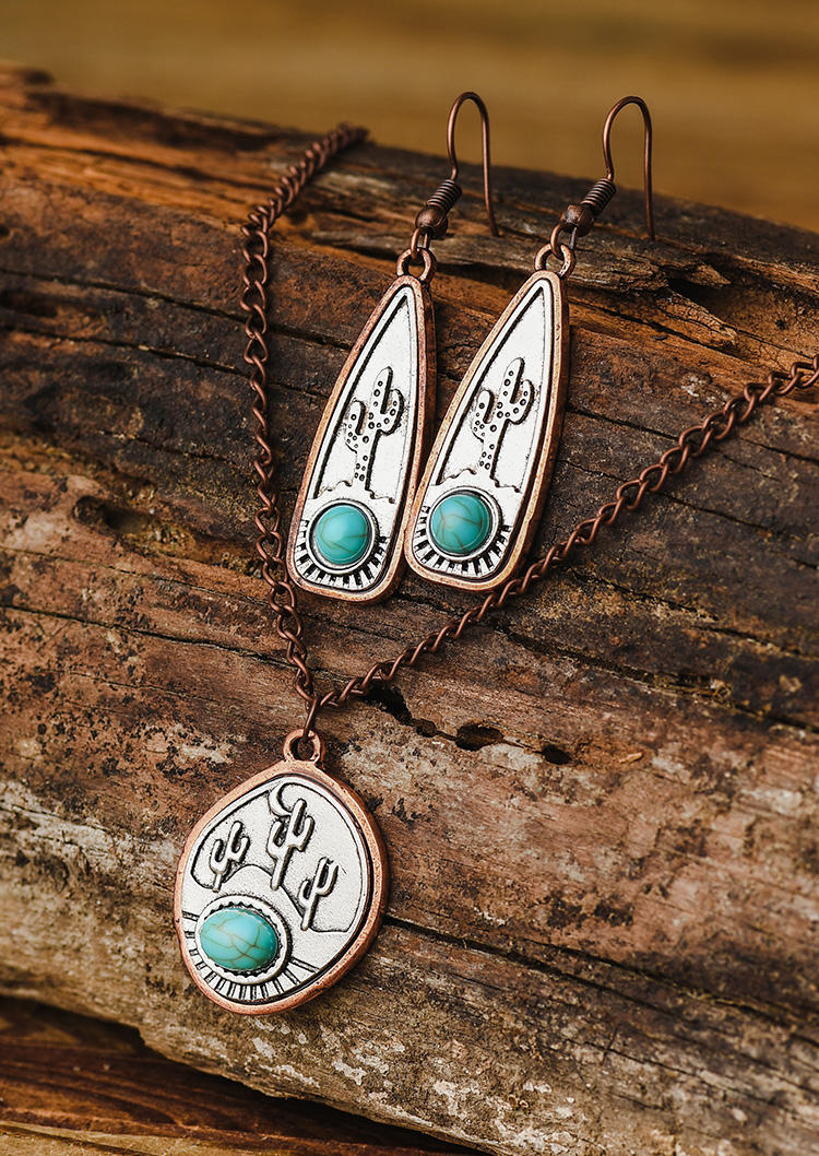 

Necklaces 3Pcs Turquoise Cactus Necklace And Earrings Set in Multicolor. Size