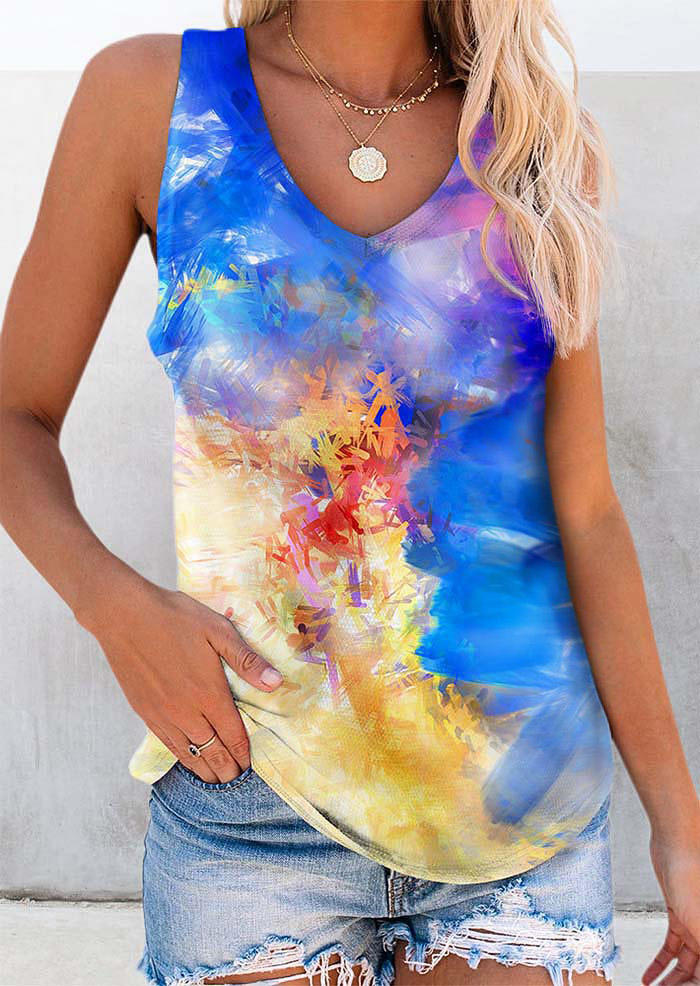 

Tank Tops Tie Dye V-Neck Casual Tank Top in Multicolor. Size