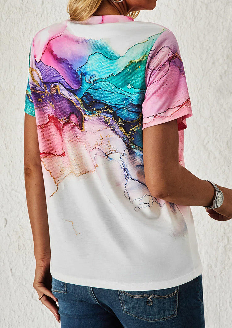

Blouses Tie Dye Short Sleeve O-Neck Blouse in Multicolor. Size: ,M,L,XL