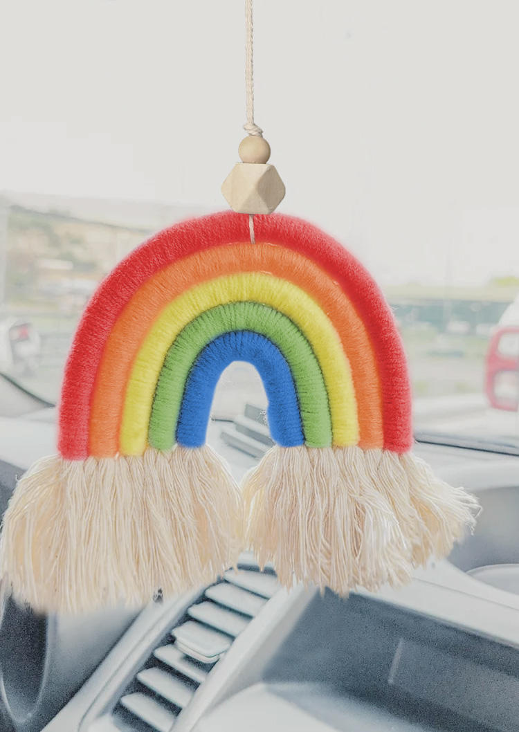 

Rainbow Tassel Macrame Hanging Car Ornament in Multicolor. Size