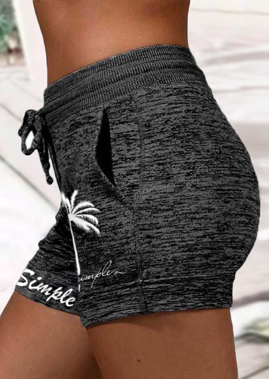 Shorts Live Simple Coconut Tree Pocket Drawstring Shorts in Black. Size: L,M,S