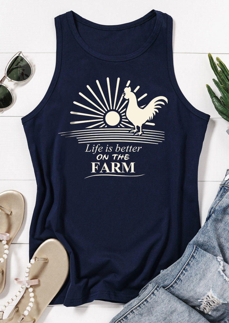 Life Is Better On The Farm Rooster Sunrise Tank - Navy Blue