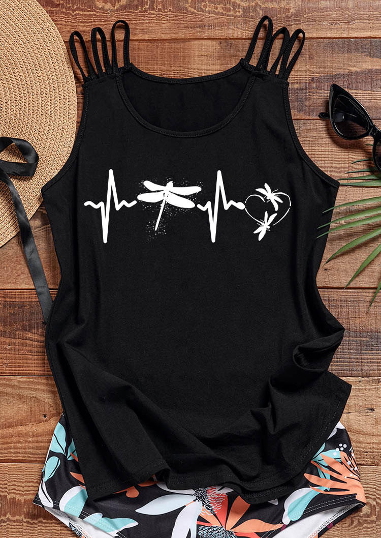 

Tank Tops Dragonfly ECG Heartbeat Hollow Out O-Neck Tank Top in Black. Size