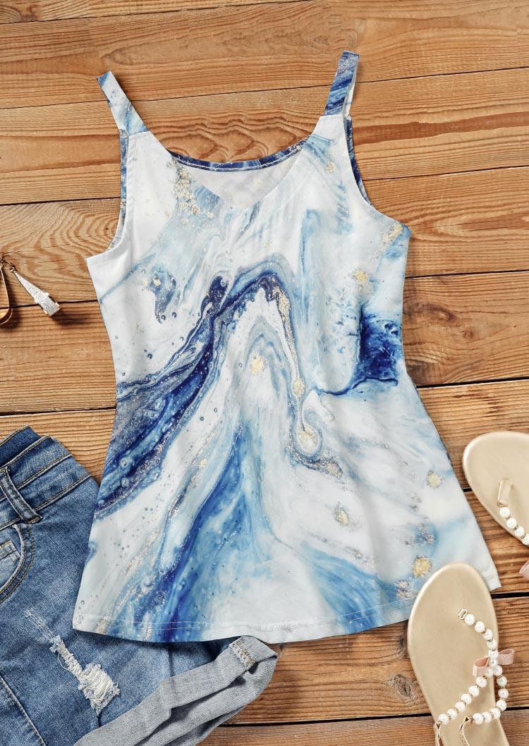Tank Tops Landscape Ink Painting Camisole in Blue. Size: S,XL